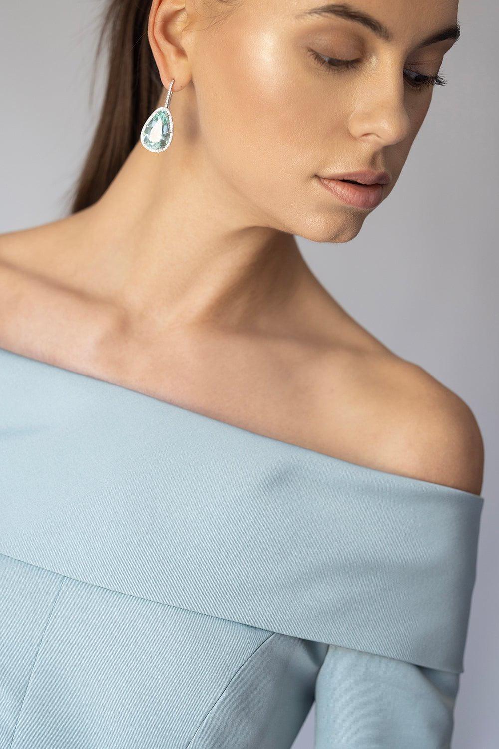 SUTRA-Mint Tourmaline Diamond Earrings-WHITE GOLD