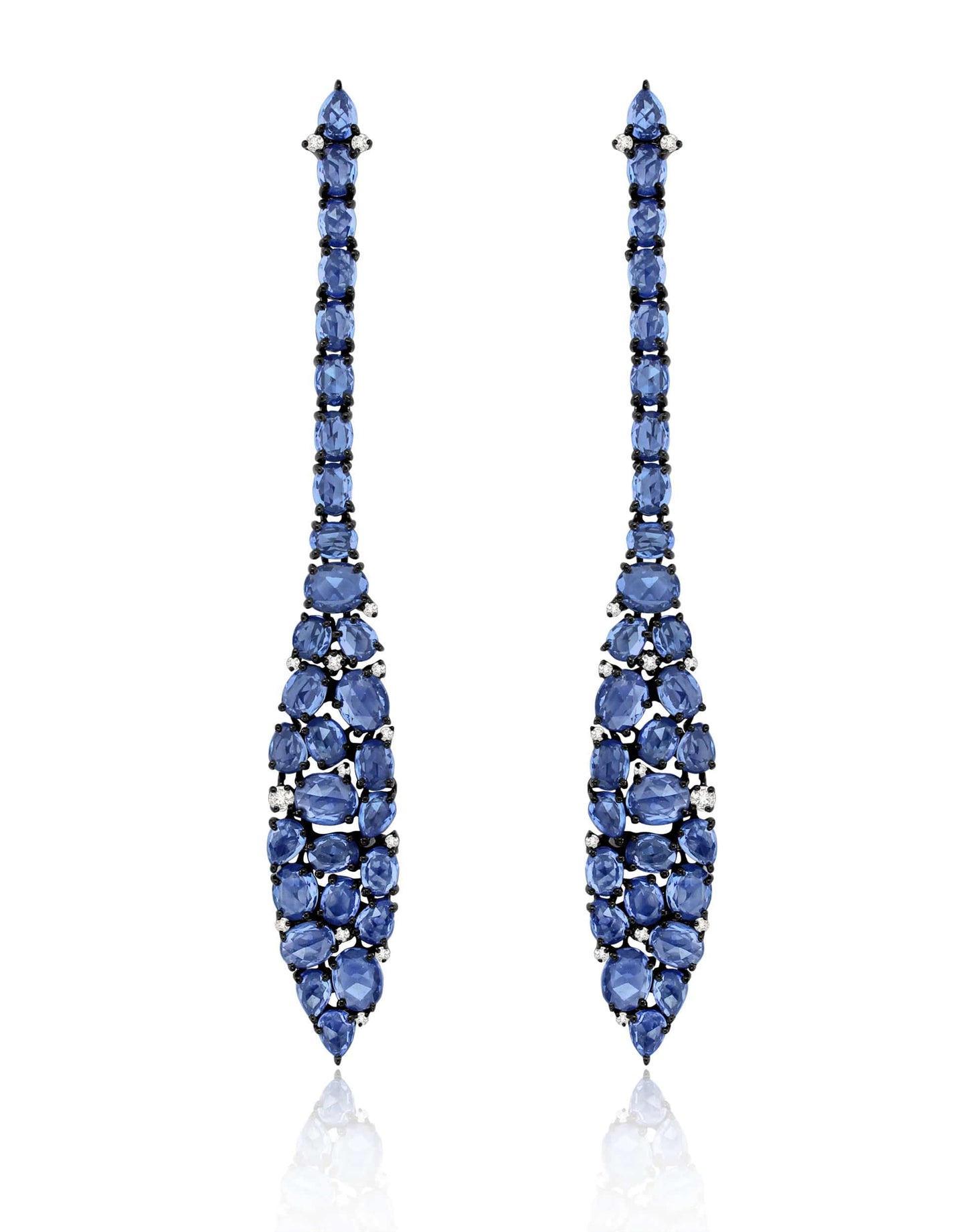 SUTRA-Mosaic Blue Sapphire Drop Earrings-WHITE GOLD