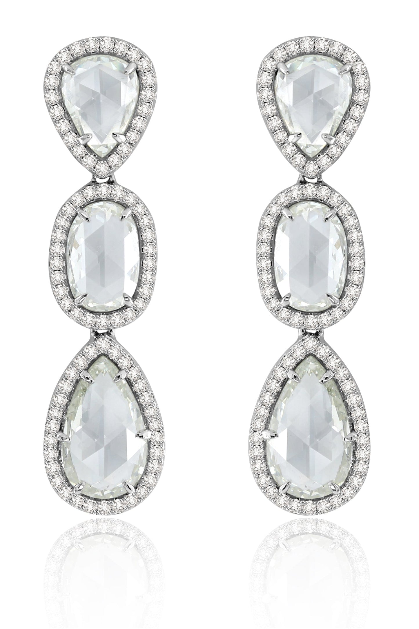SUTRA-Rose Cut 3 Drop Diamond Earrings-WHITE GOLD