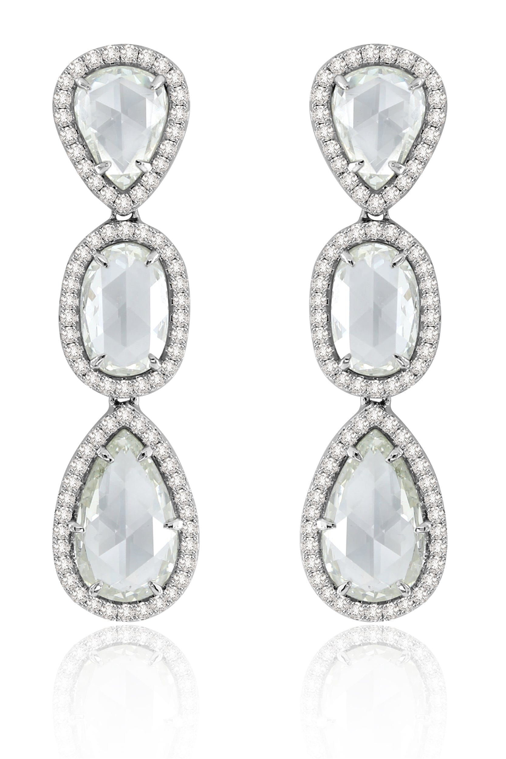 SUTRA-Rose Cut 3 Drop Diamond Earrings-WHITE GOLD