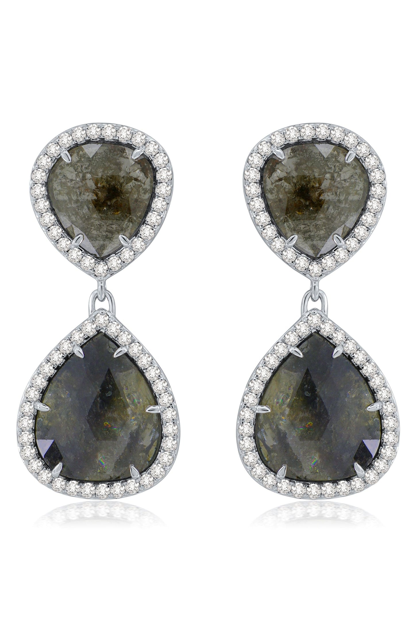 SUTRA-Rough Cut Diamond Double Drop Earrings-WHITE GOLD