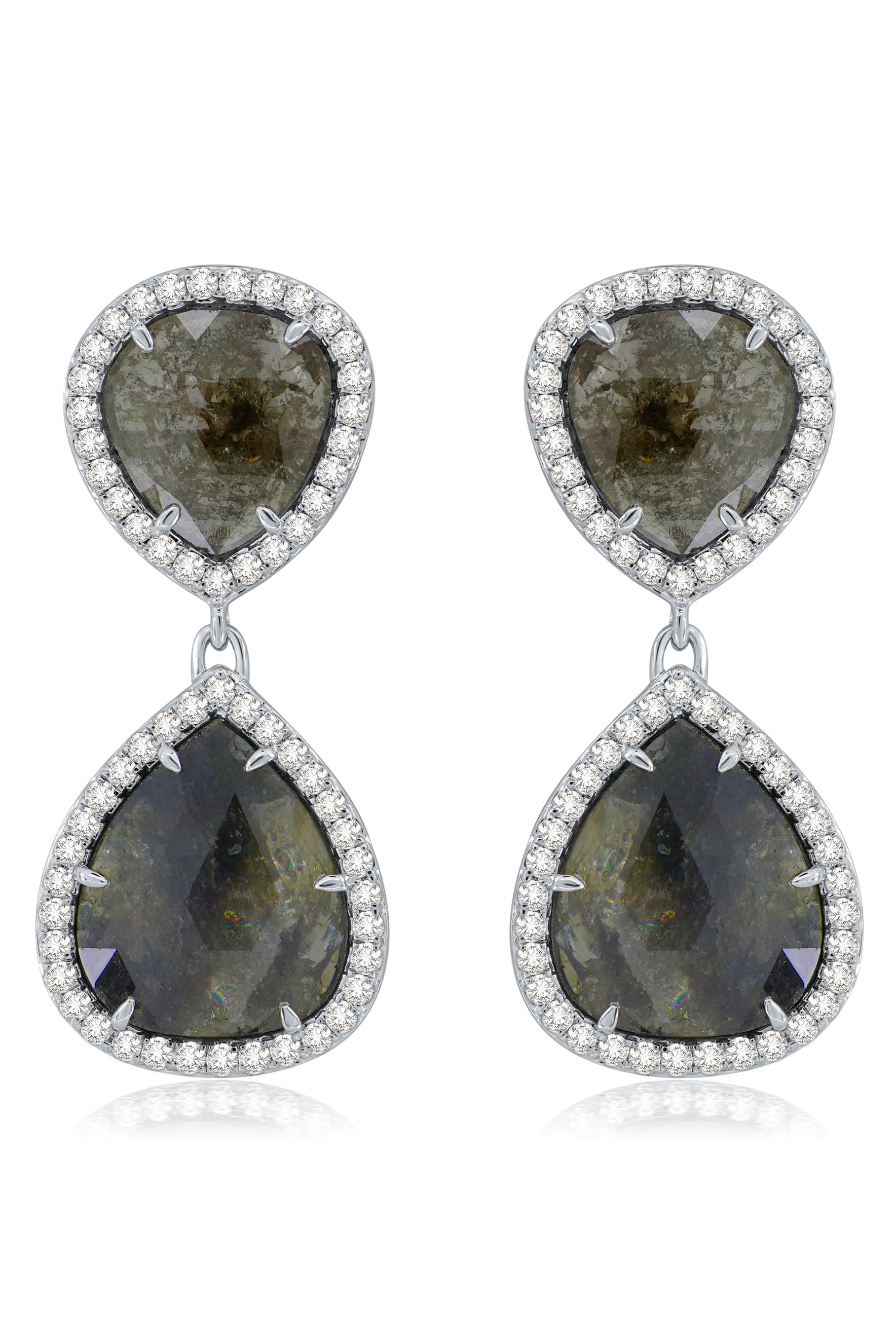 SUTRA-Rough Cut Diamond Double Drop Earrings-WHITE GOLD