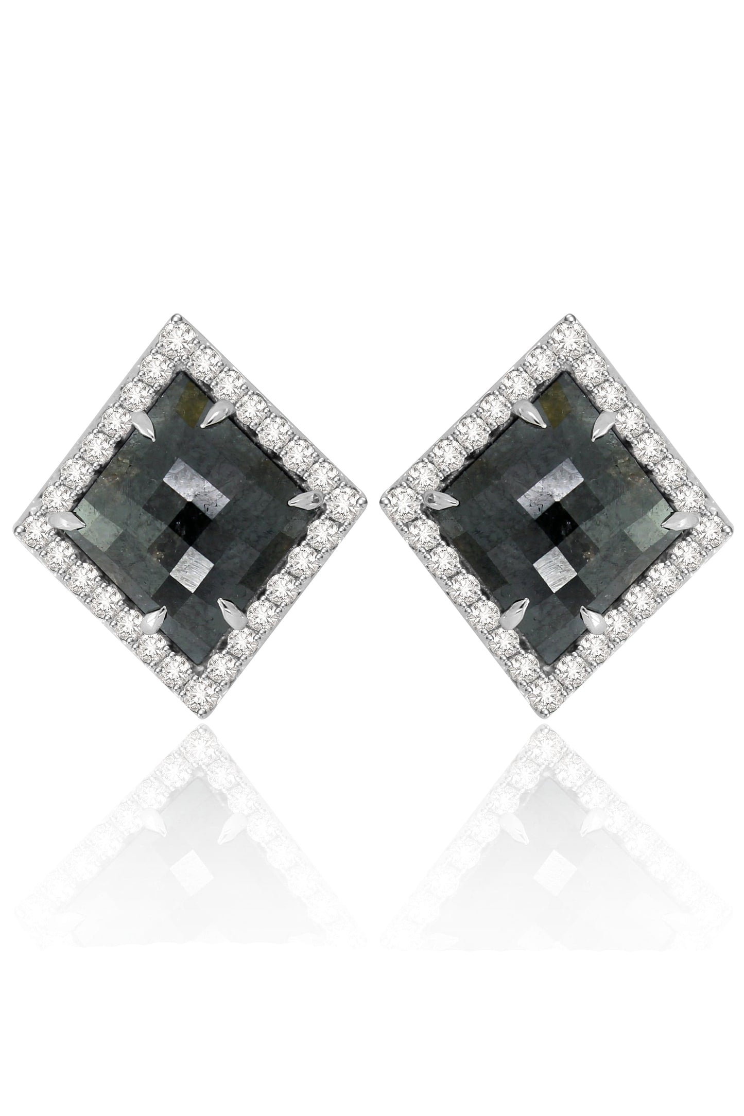 SUTRA-Rough Cut Diamond Shaped Studs-WHITE GOLD