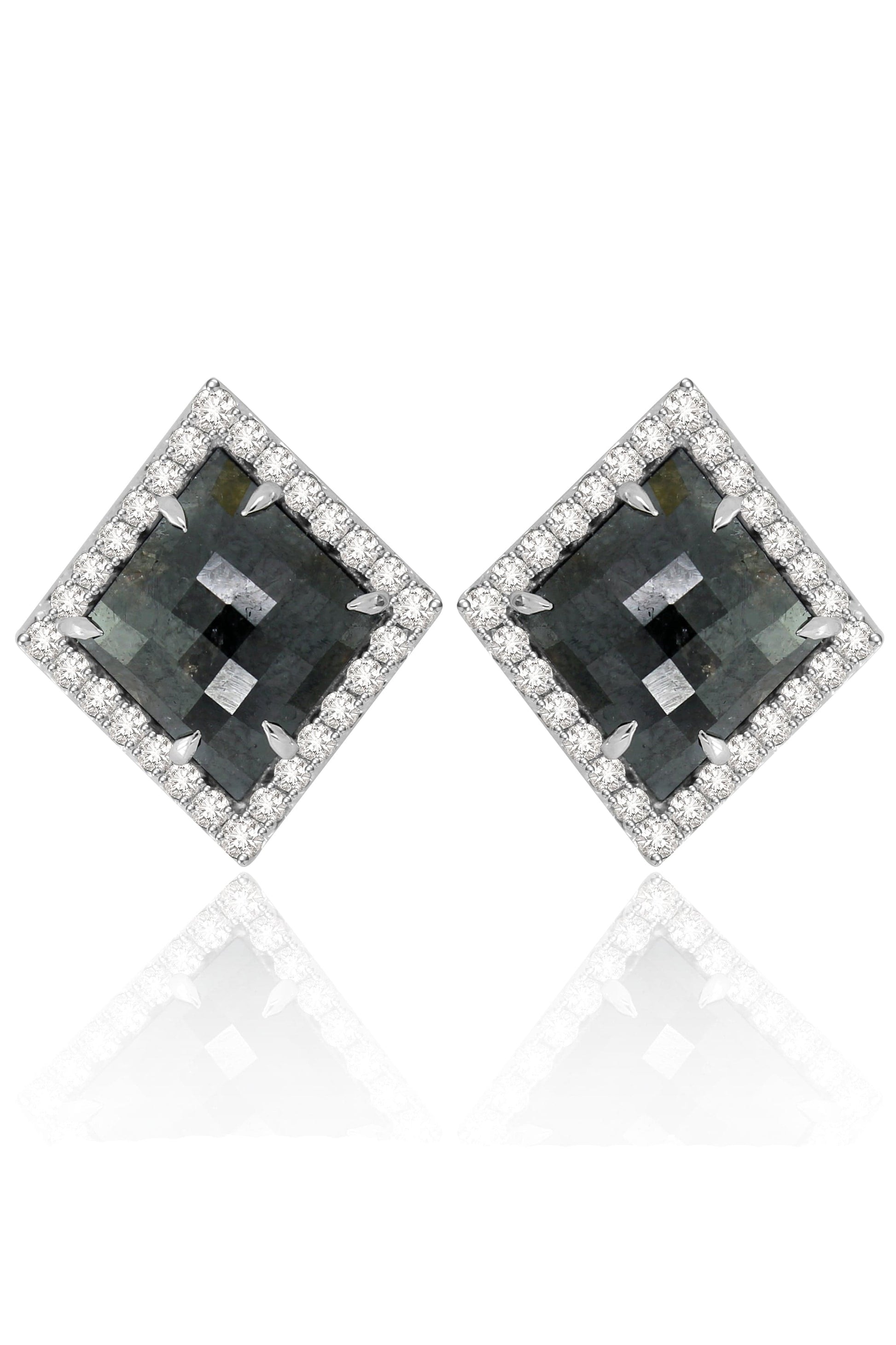 SUTRA-Rough Cut Diamond Shaped Studs-WHITE GOLD