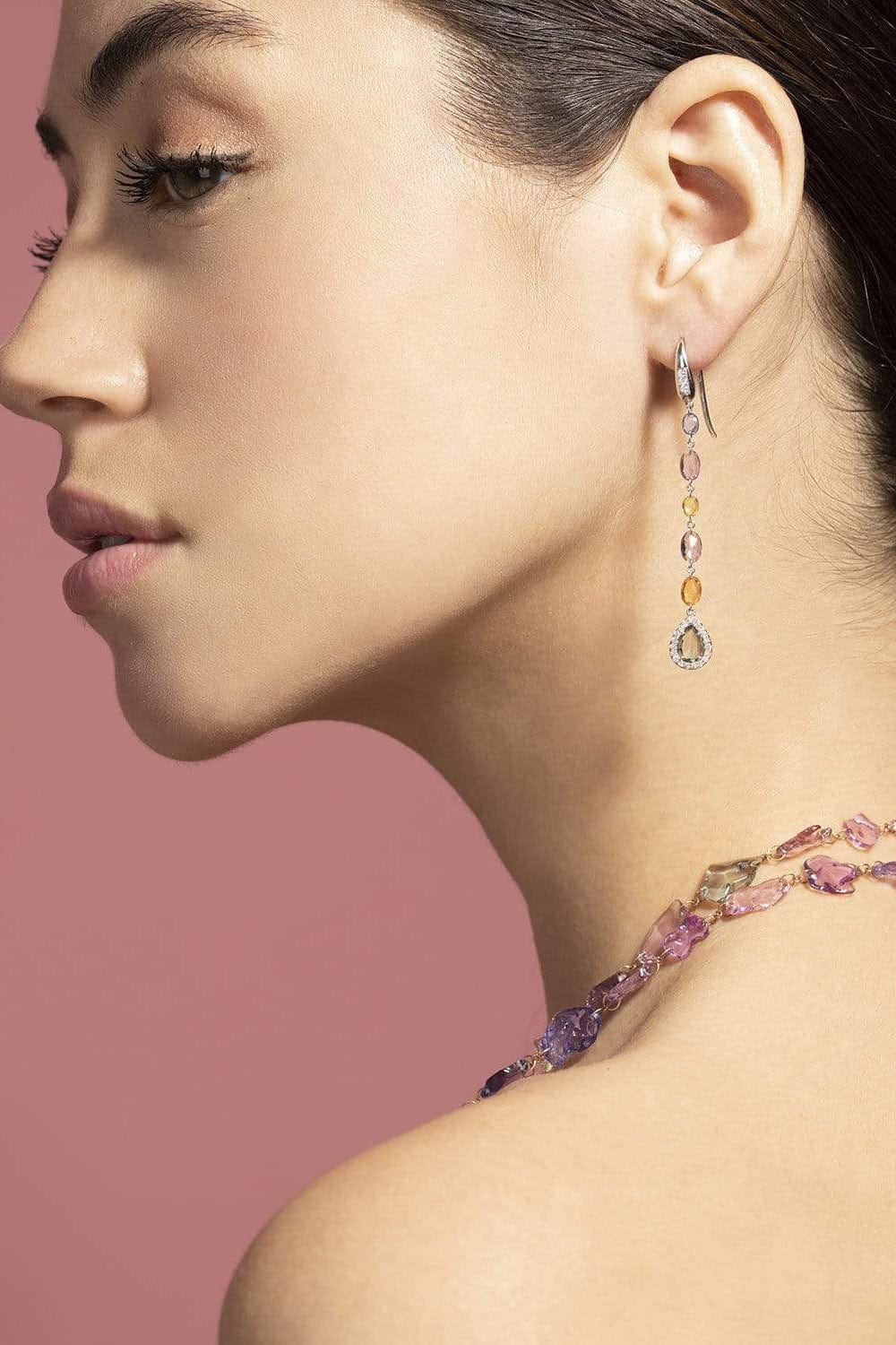 SUTRA-Sapphire Drop Earrings-WHITE GOLD