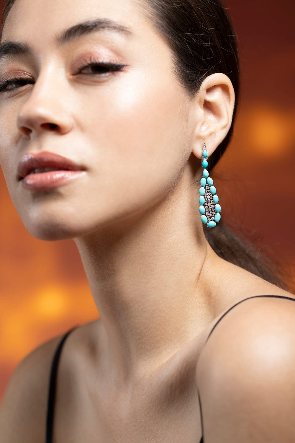 SUTRA-Turquoise and Diamond Drop Earrings-WHITE GOLD