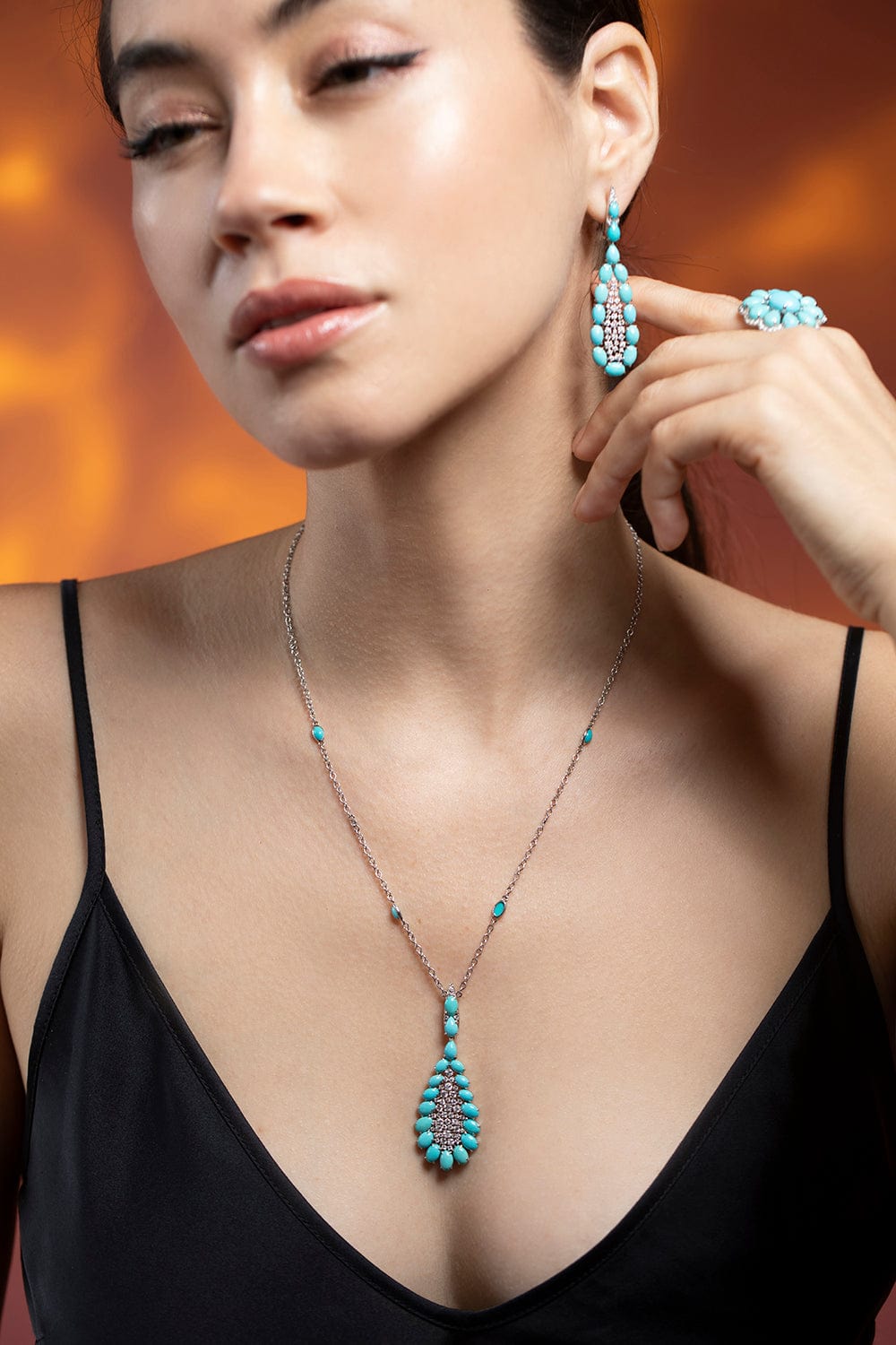 SUTRA-Turquoise and Diamond Drop Earrings-WHITE GOLD