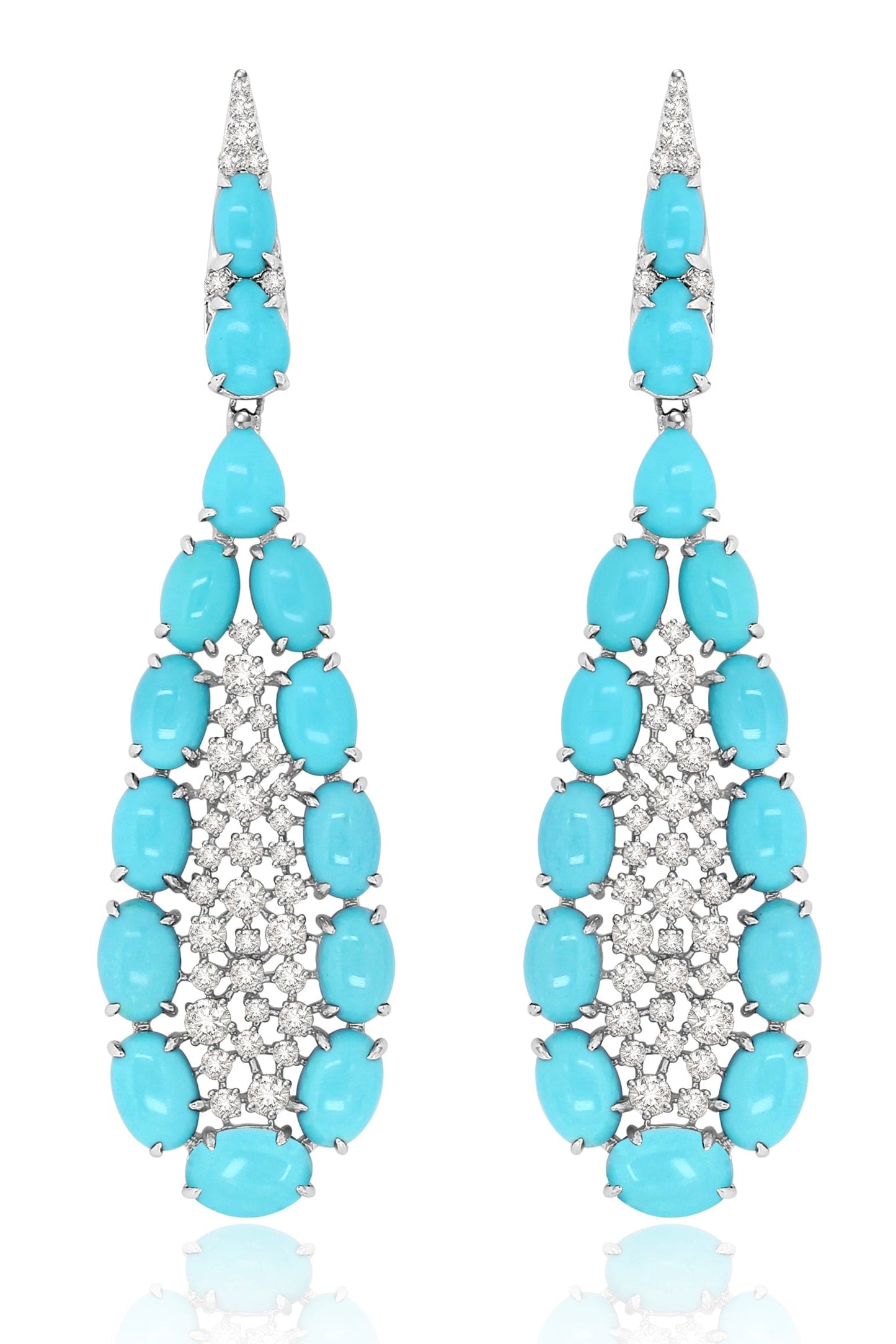 SUTRA-Turquoise and Diamond Drop Earrings-WHITE GOLD