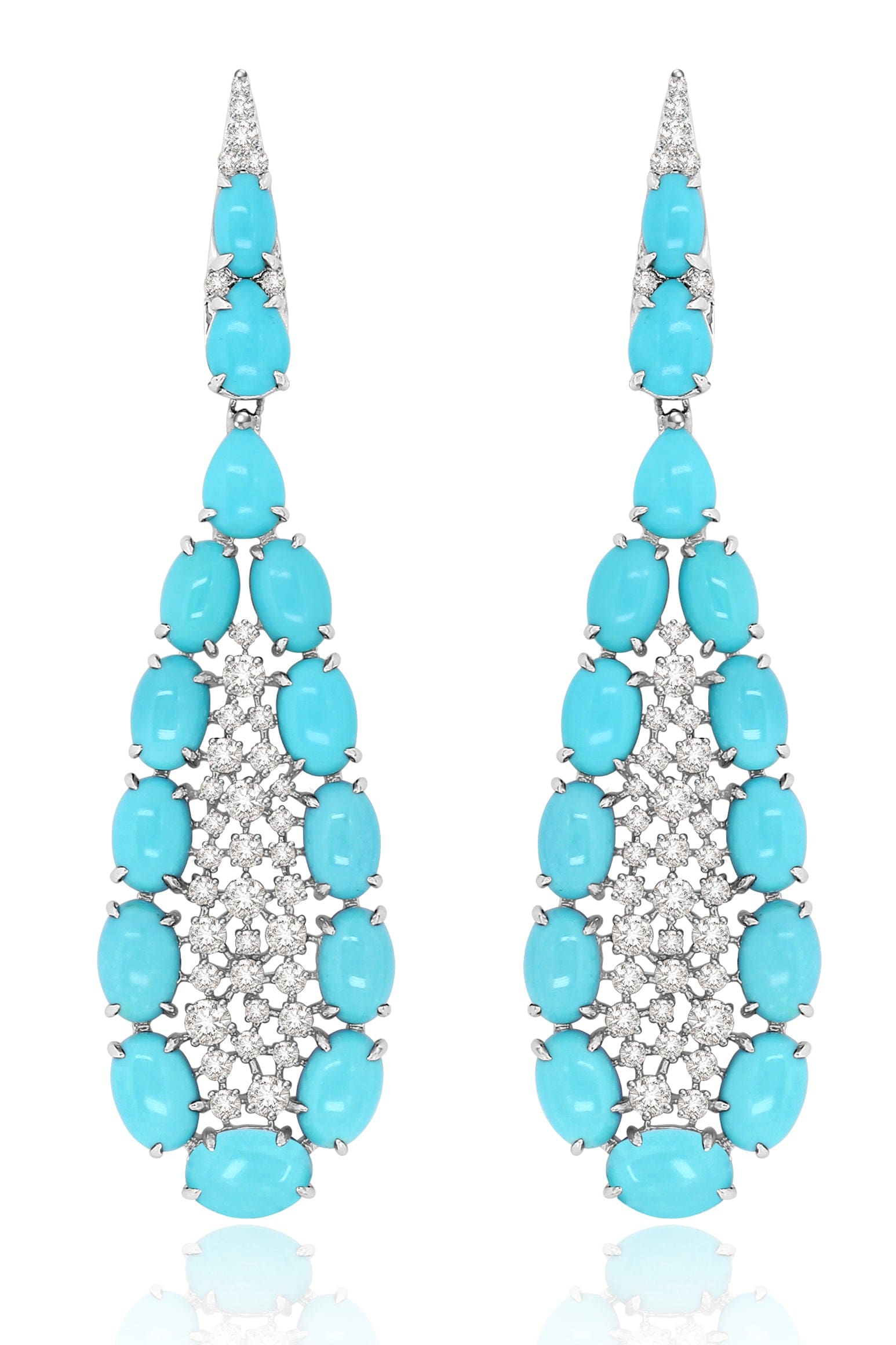 SUTRA-Turquoise and Diamond Drop Earrings-WHITE GOLD