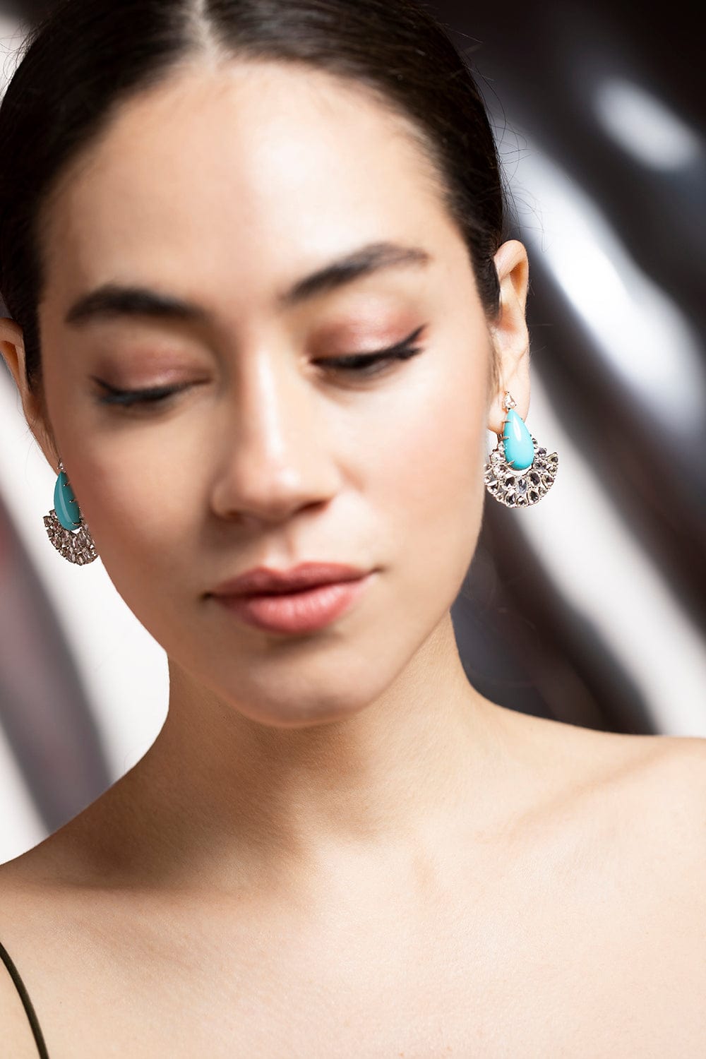 SUTRA-Turquoise and Diamond Earrings-WHITE GOLD