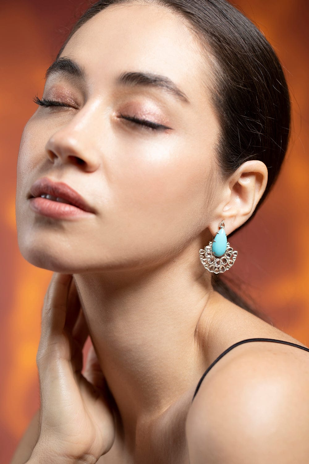 SUTRA-Turquoise and Diamond Earrings-WHITE GOLD