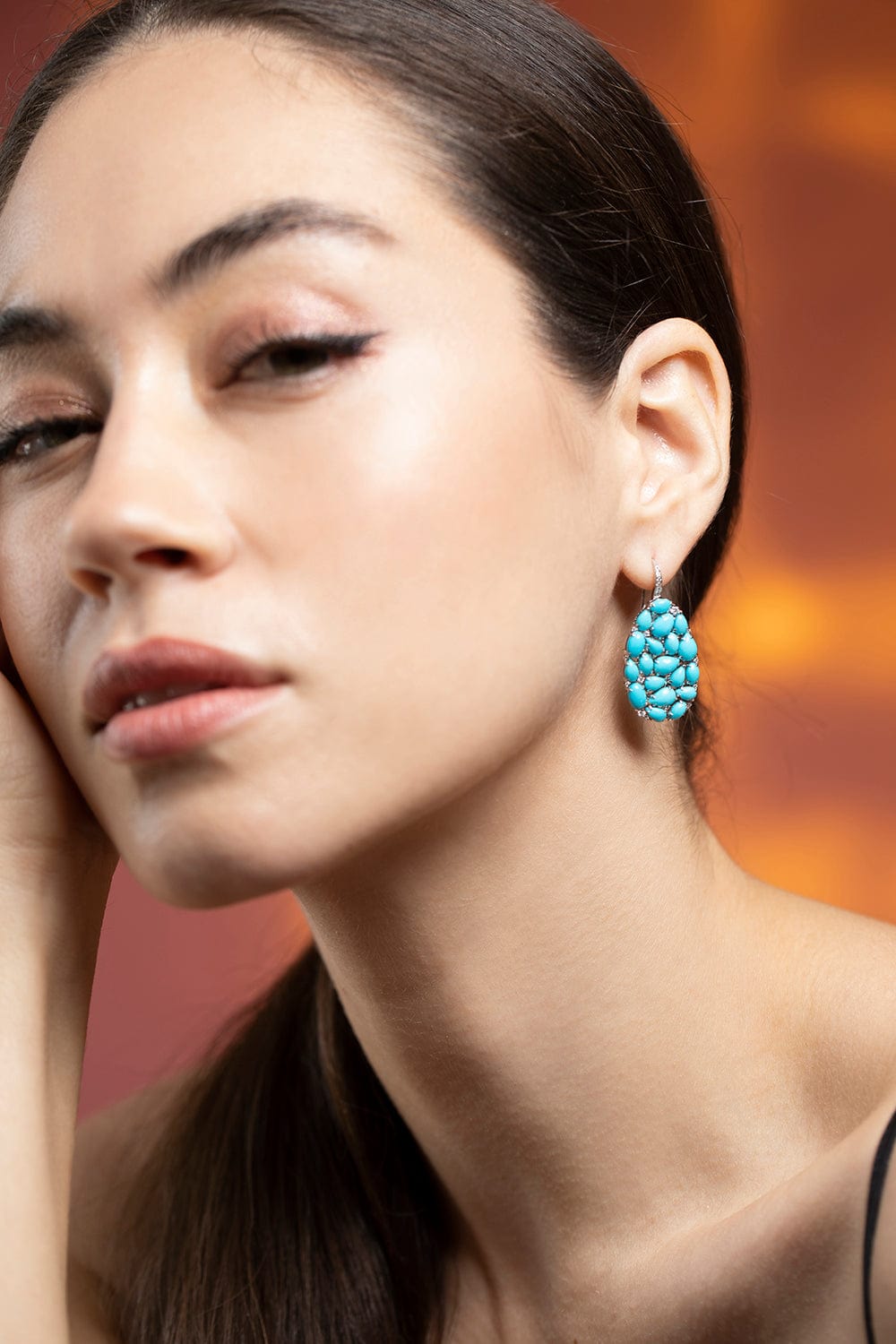 SUTRA-Turquoise Mosaic Earrings-WHITE GOLD
