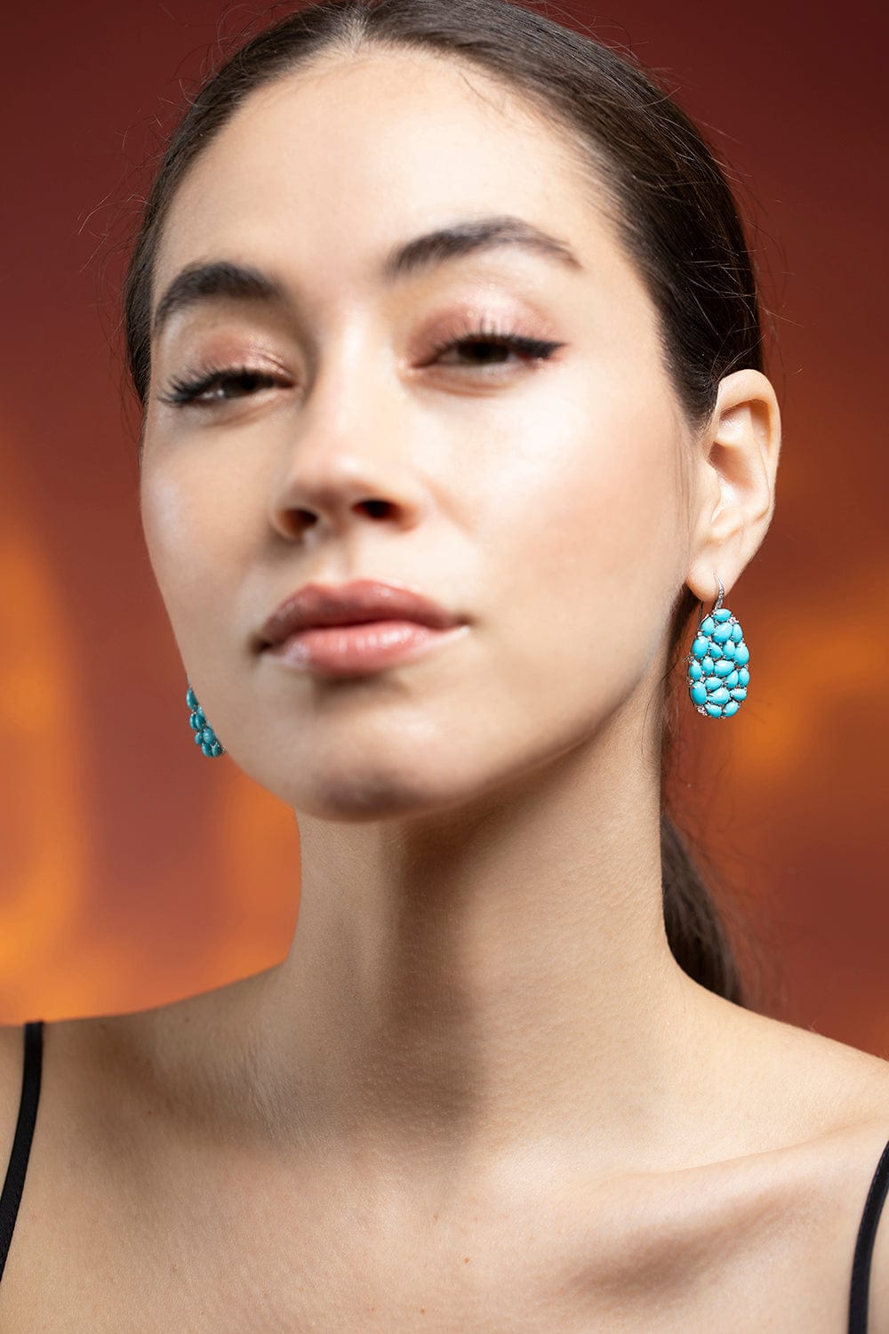 SUTRA-Turquoise Mosaic Earrings-WHITE GOLD