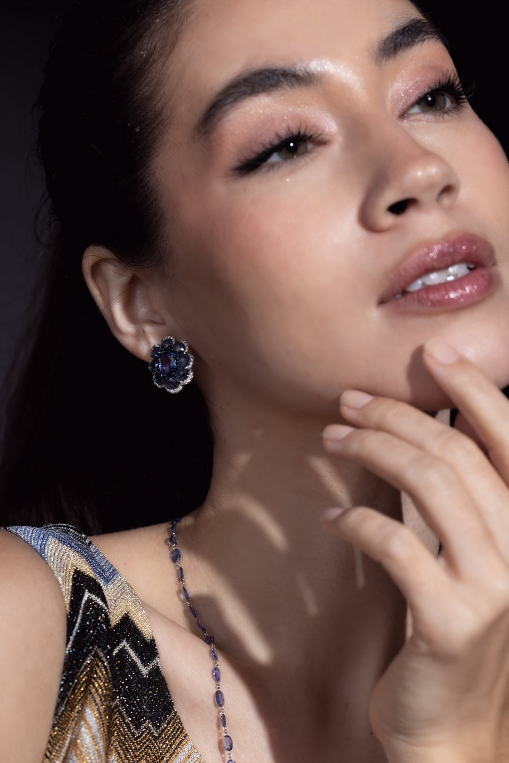 SUTRA-Blue Sapphire Diamond Earrings-WHTGLD