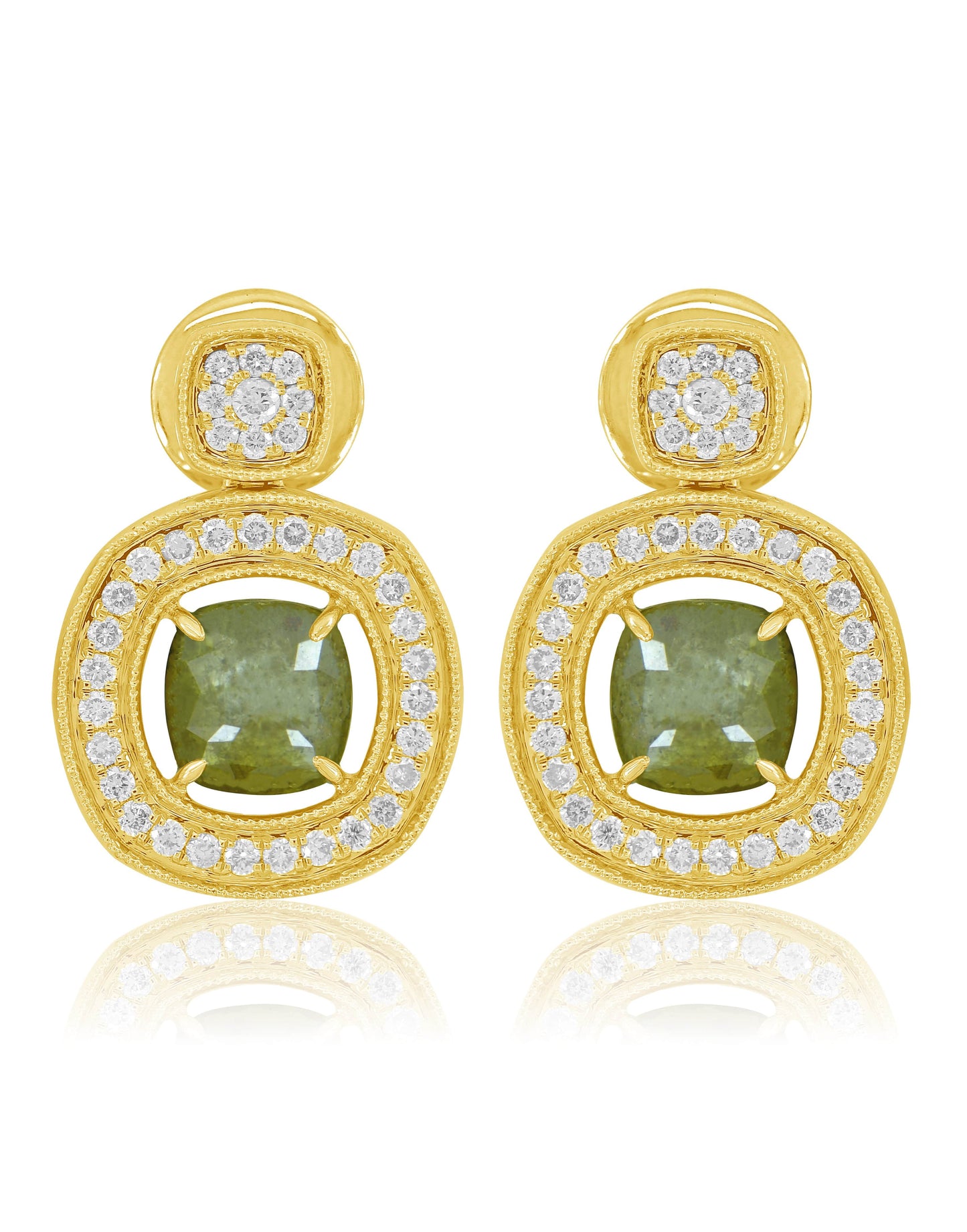 SUTRA-Diamond Button Drop Earrings-YELLOW GOLD
