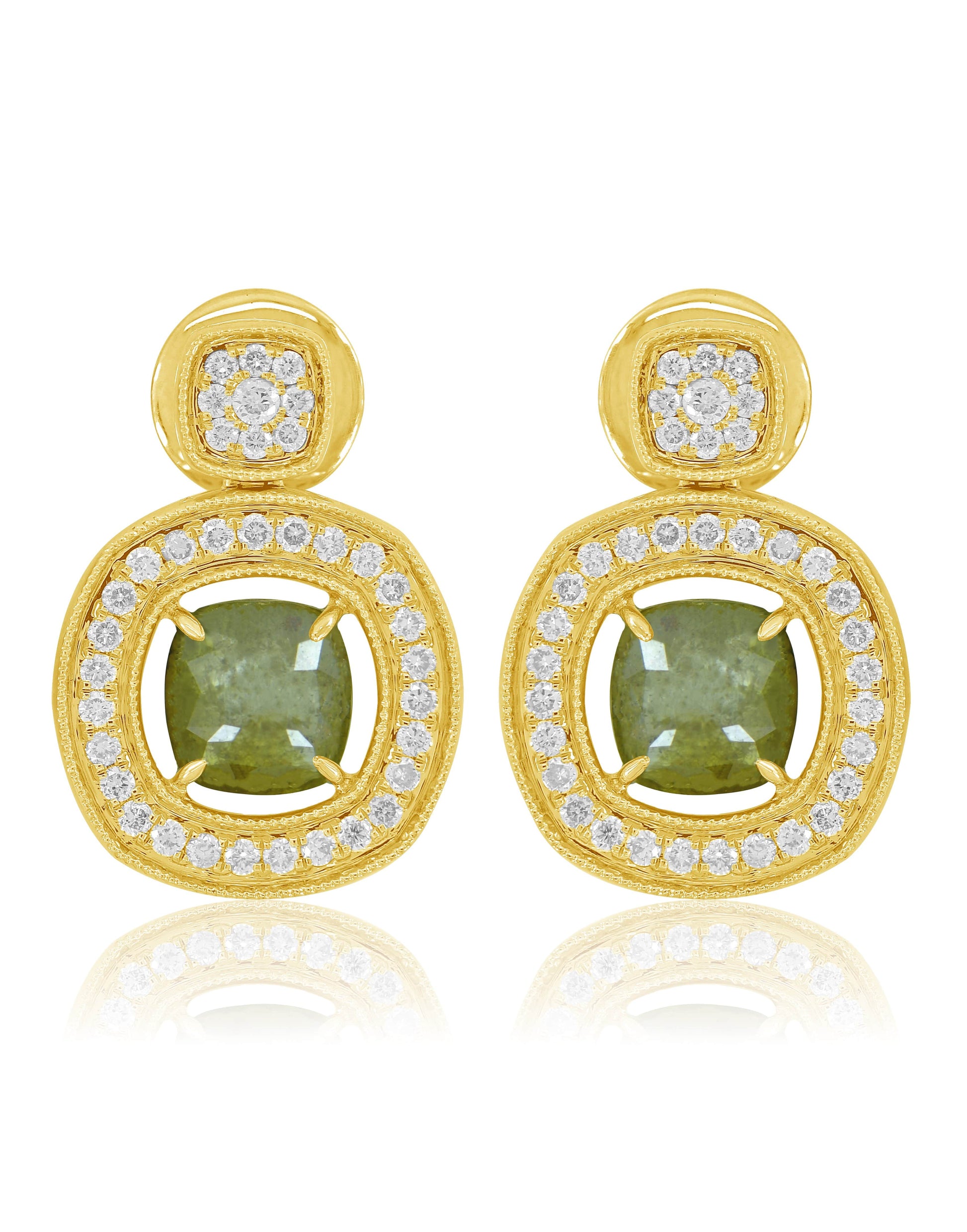 SUTRA-Diamond Button Drop Earrings-YELLOW GOLD