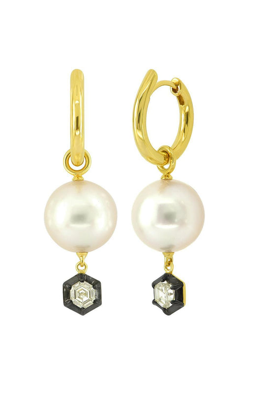 Diamond Pearl Drop Earrings-YELLOW GOLD-JEWELRYFINE JEWELEARRING-SUTRA