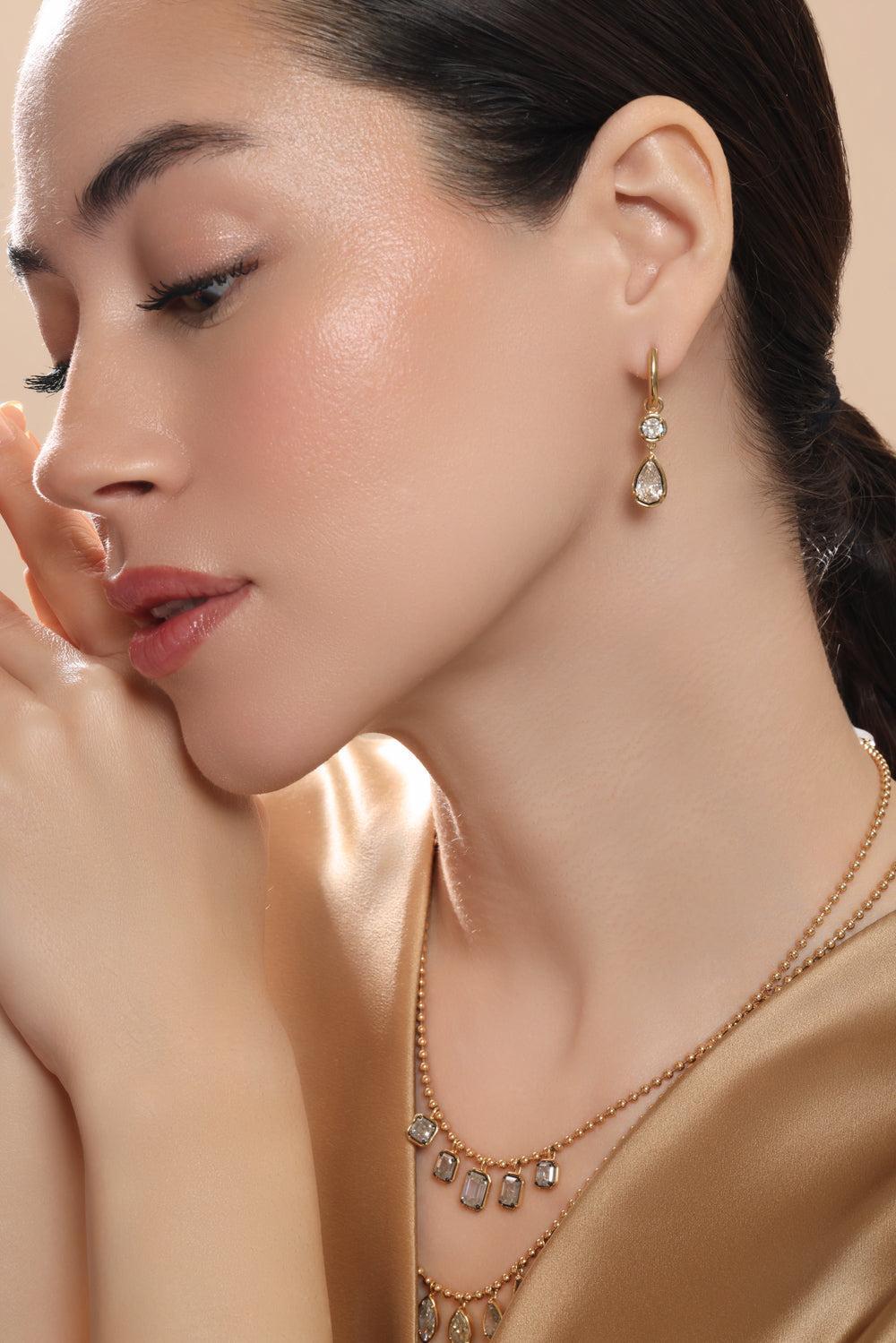 Diamond Two Drop Earrings-YELLOW GOLD-JEWELRYFINE JEWELEARRING-SUTRA