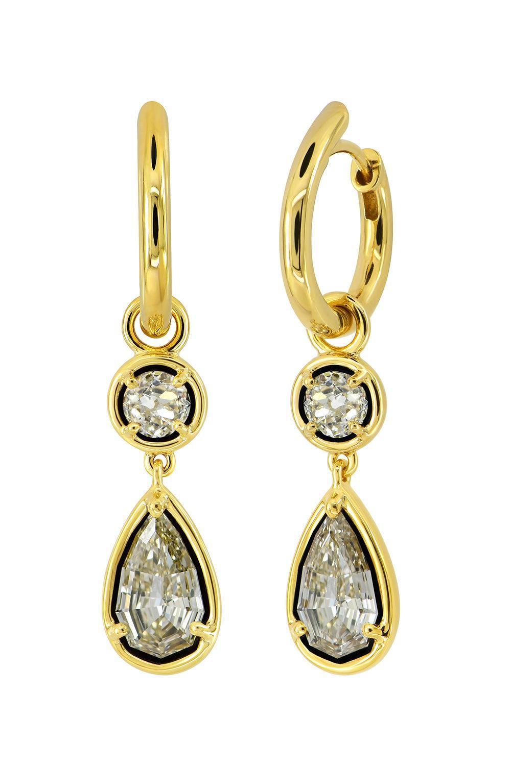 Diamond Two Drop Earrings-YELLOW GOLD-JEWELRYFINE JEWELEARRING-SUTRA