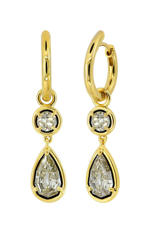 Diamond Two Drop Earrings-YELLOW GOLD-JEWELRYFINE JEWELEARRING-SUTRA