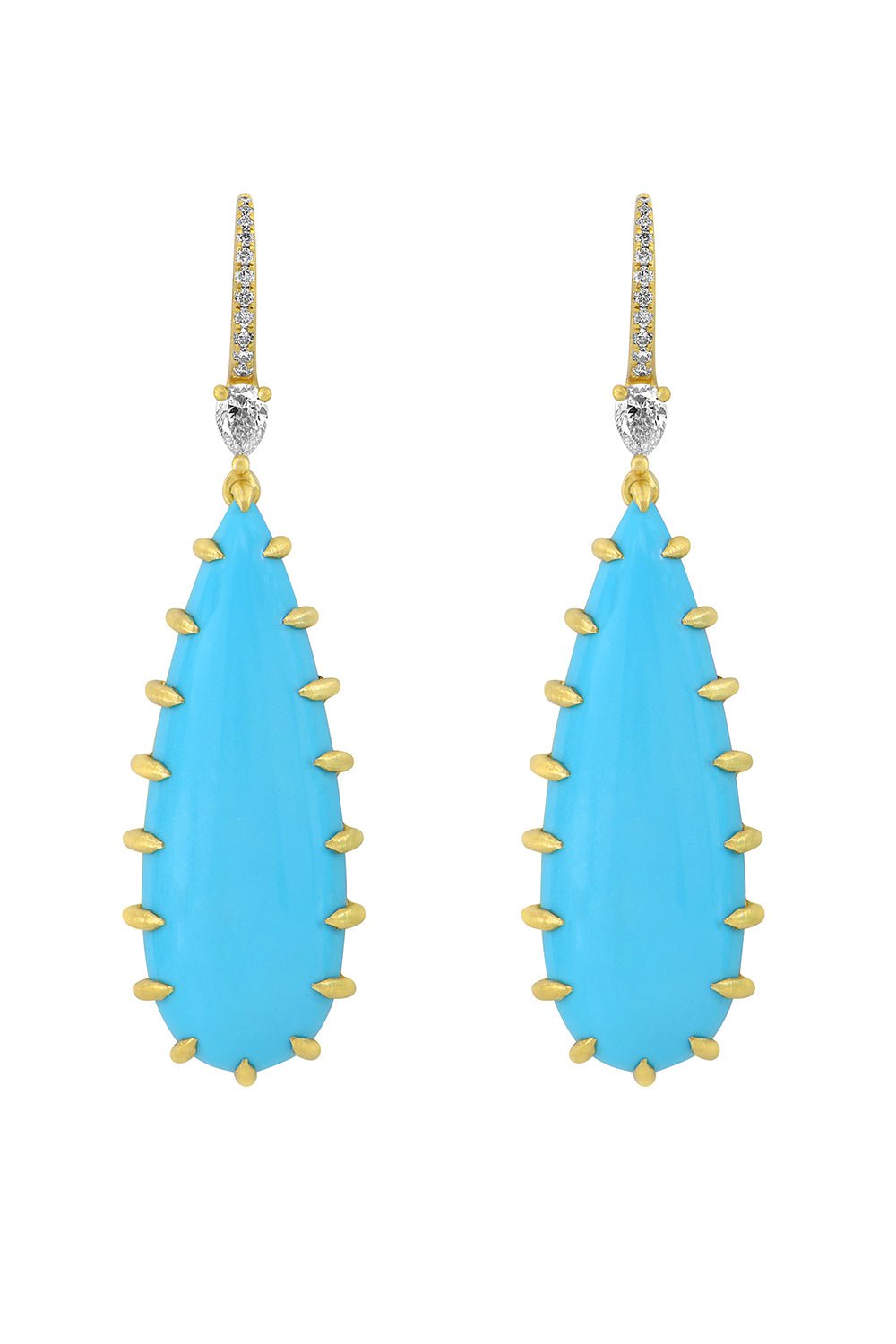 SUTRA-Elongated Turquoise Diamond Earrings-YELLOW GOLD