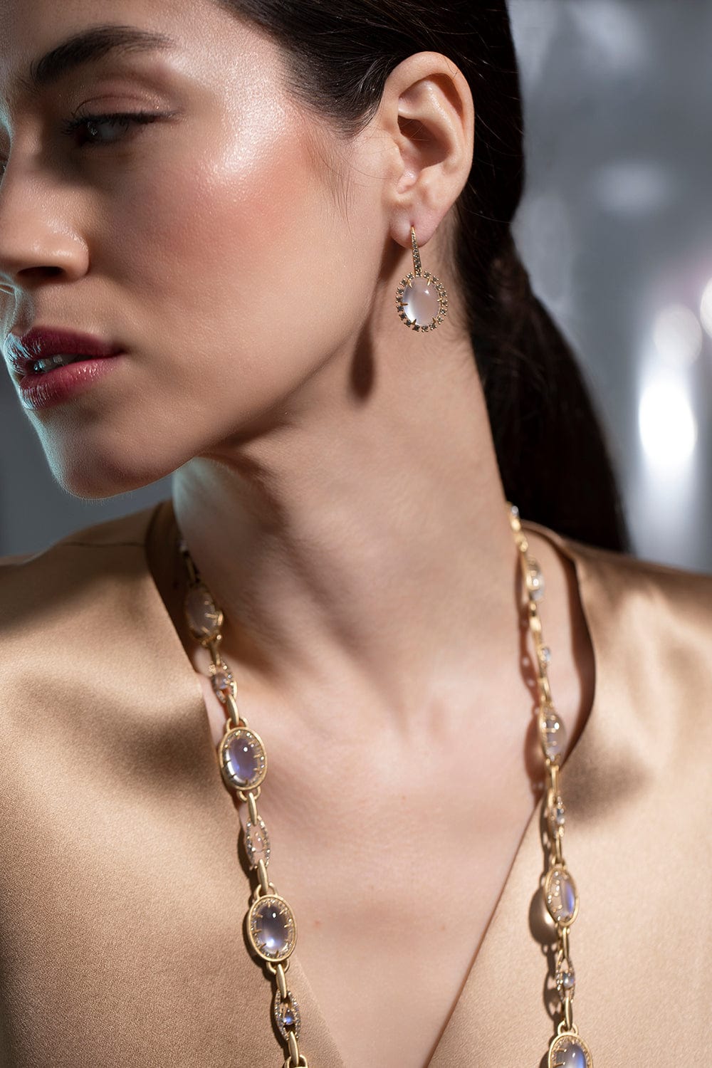 SUTRA-Moonstone and Diamond Earrings-YELLOW GOLD