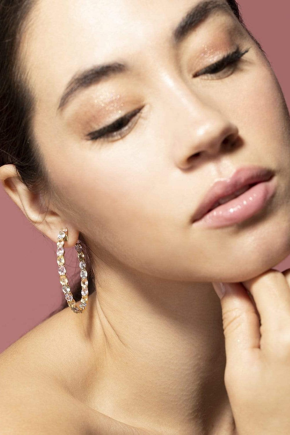 SUTRA-Multi Sapphire Hoop Earrings-YELLOW GOLD