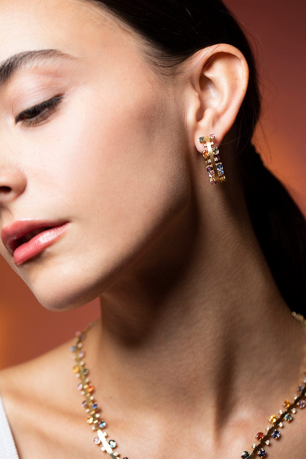 SUTRA-Multi Sapphire Hoops-YELLOW GOLD