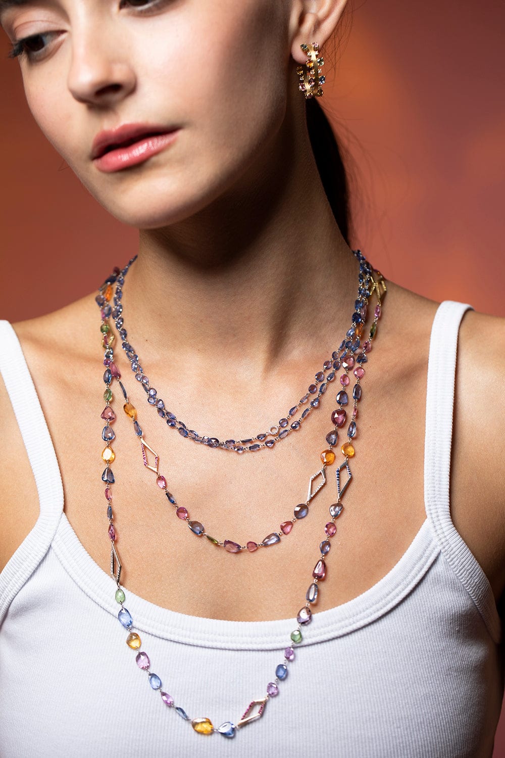 SUTRA-Multi Sapphire Hoops-YELLOW GOLD