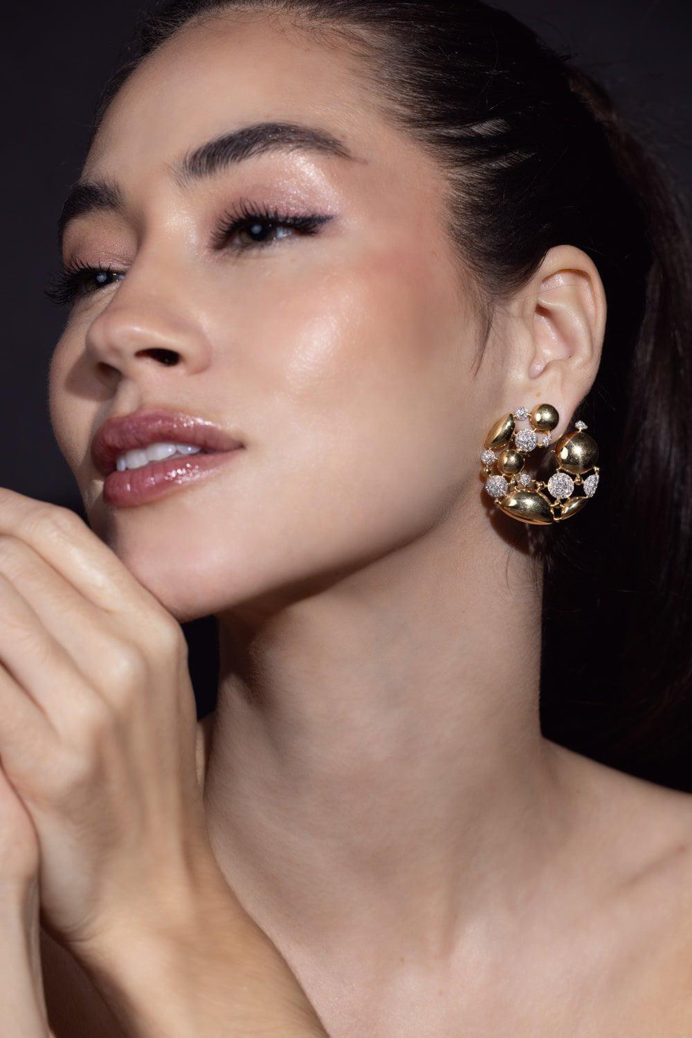 SUTRA-Open Hoop Diamond Earrings-YELLOW GOLD