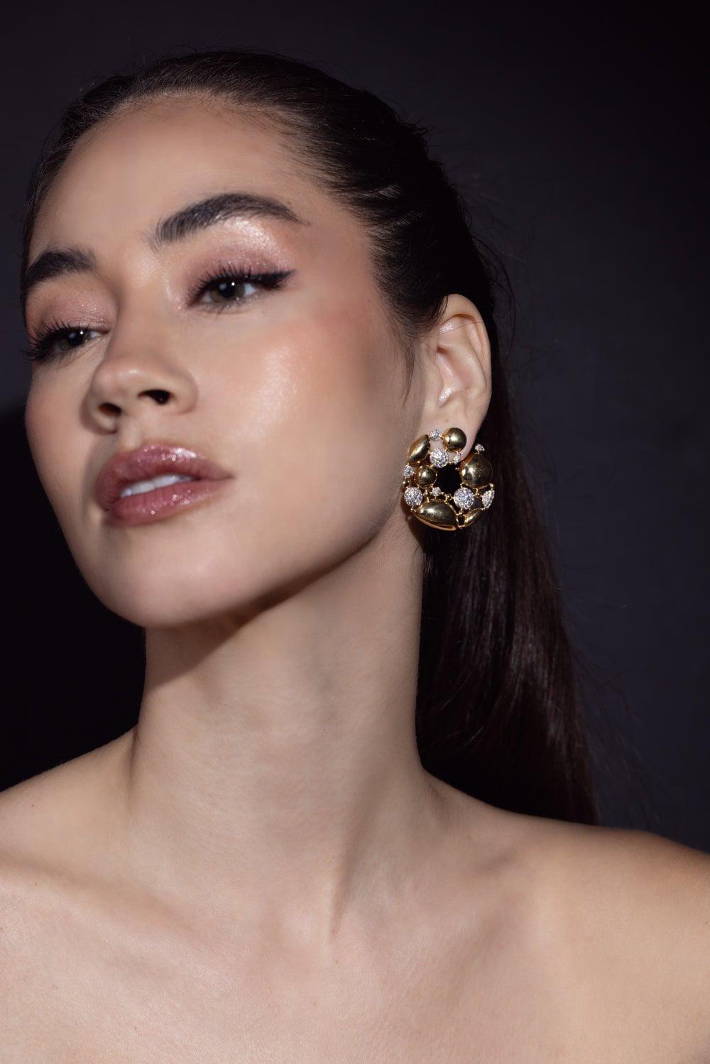 SUTRA-Open Hoop Diamond Earrings-YELLOW GOLD