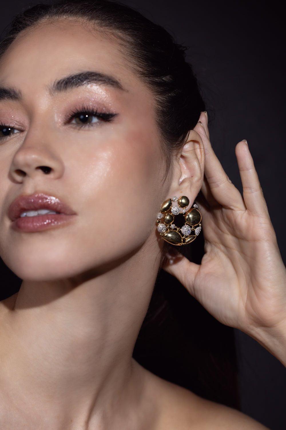 SUTRA-Open Hoop Diamond Earrings-YELLOW GOLD