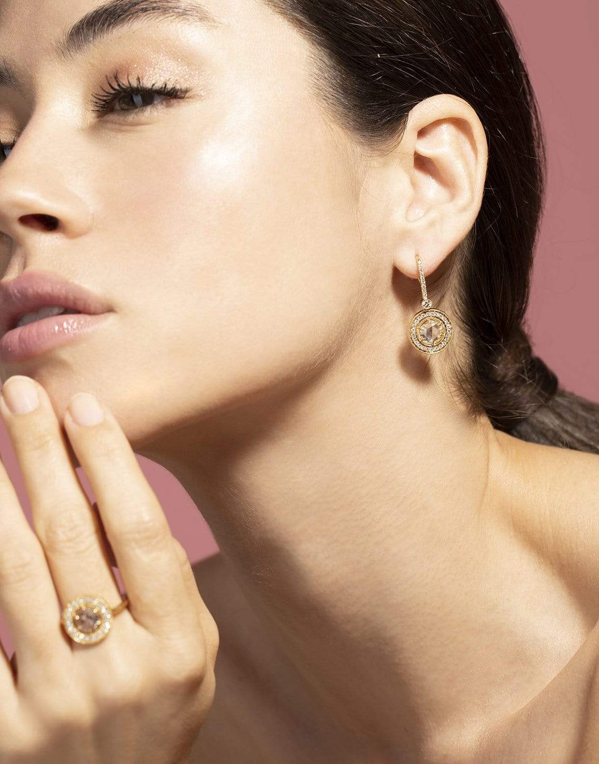 SUTRA-Rose Cut Diamond Earrings-YELLOW GOLD