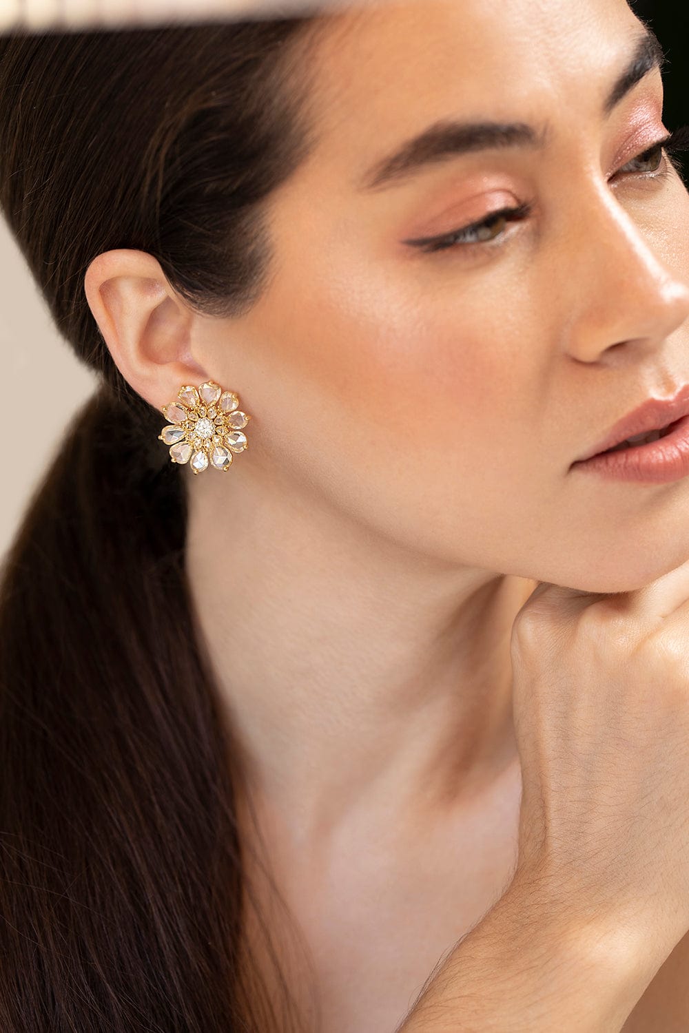 SUTRA-Rose Cut Diamond Earrings-YELLOW GOLD