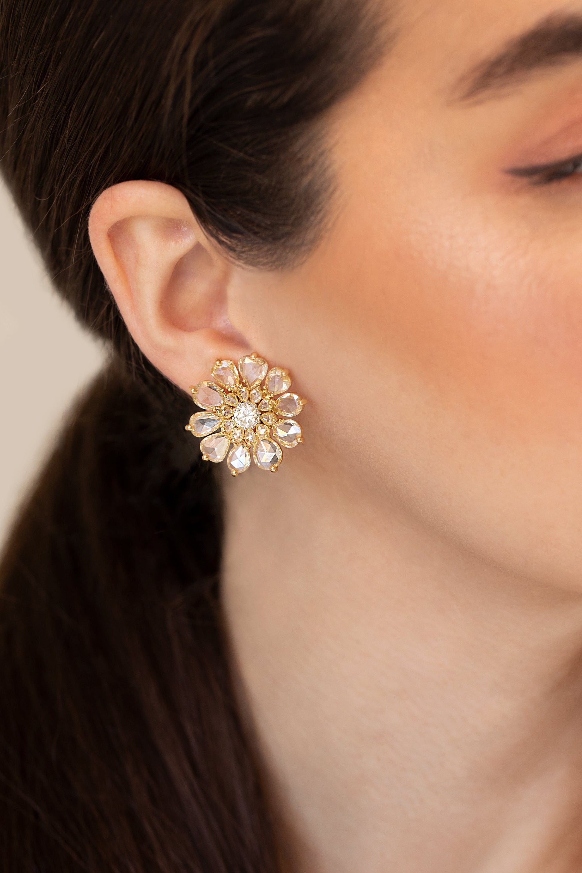 SUTRA-Rose Cut Diamond Earrings-YELLOW GOLD