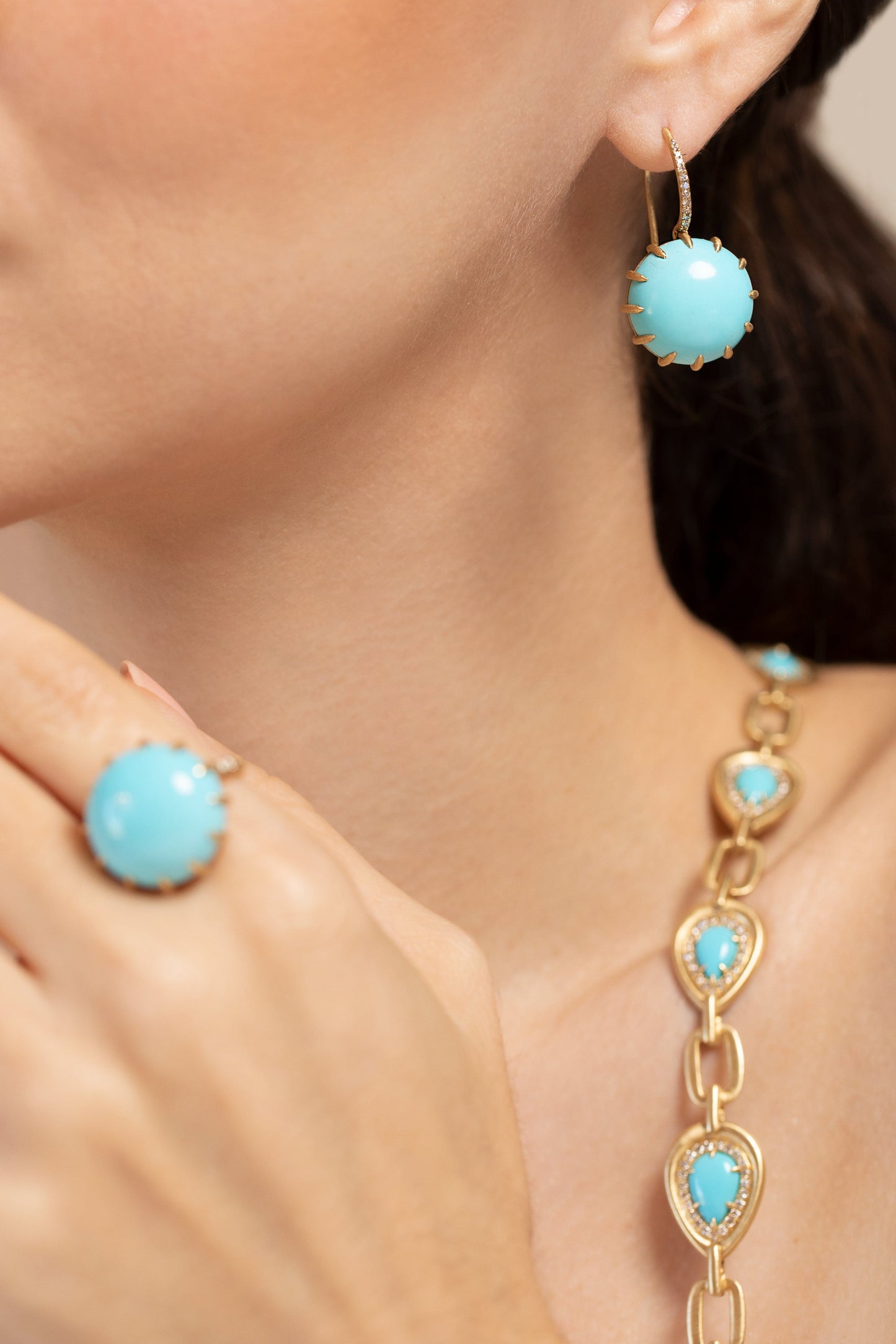 SUTRA-Sleeping Beauty Turquoise Resort Earrings-YELLOW GOLD