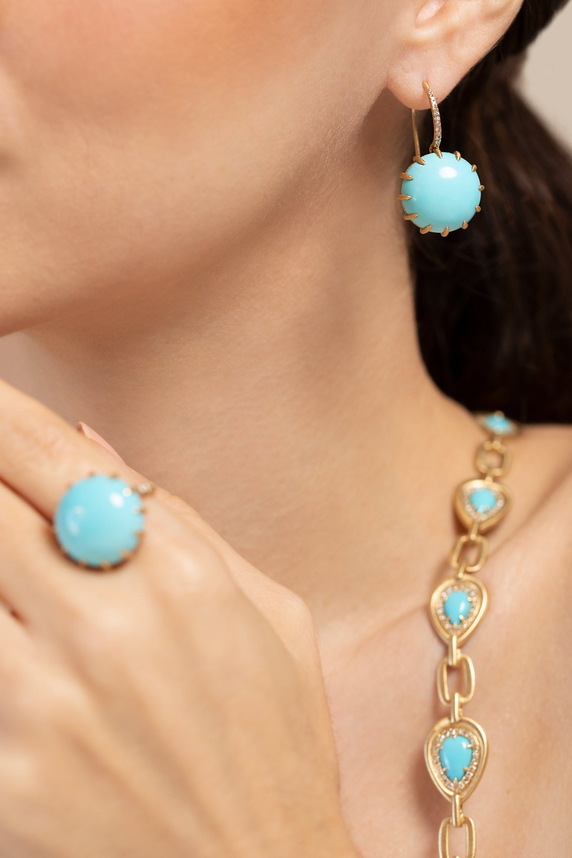 SUTRA-Sleeping Beauty Turquoise Resort Earrings-YELLOW GOLD