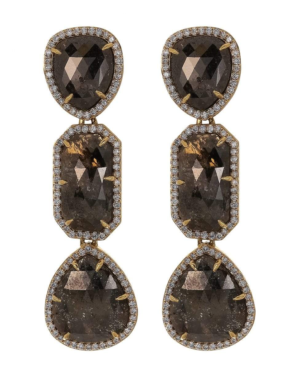 SUTRA-Triple Rough Cut Diamond Drop Earrings-YELLOW GOLD