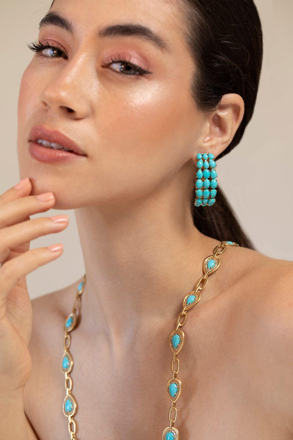 SUTRA-Turquoise Diamond Earrings-YELLOW GOLD