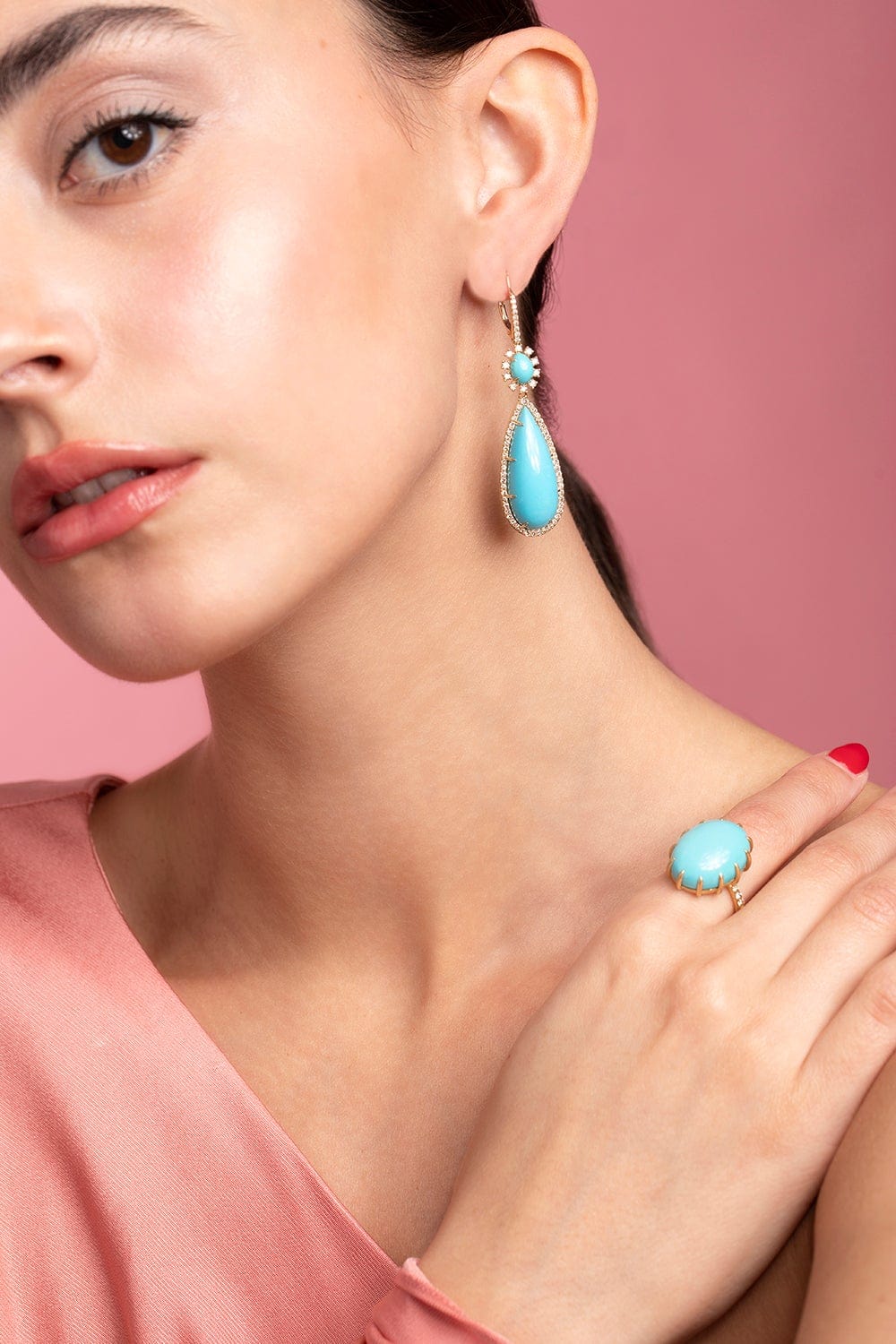 SUTRA-Turquoise Double Drop Resort Earrings-YELLOW GOLD