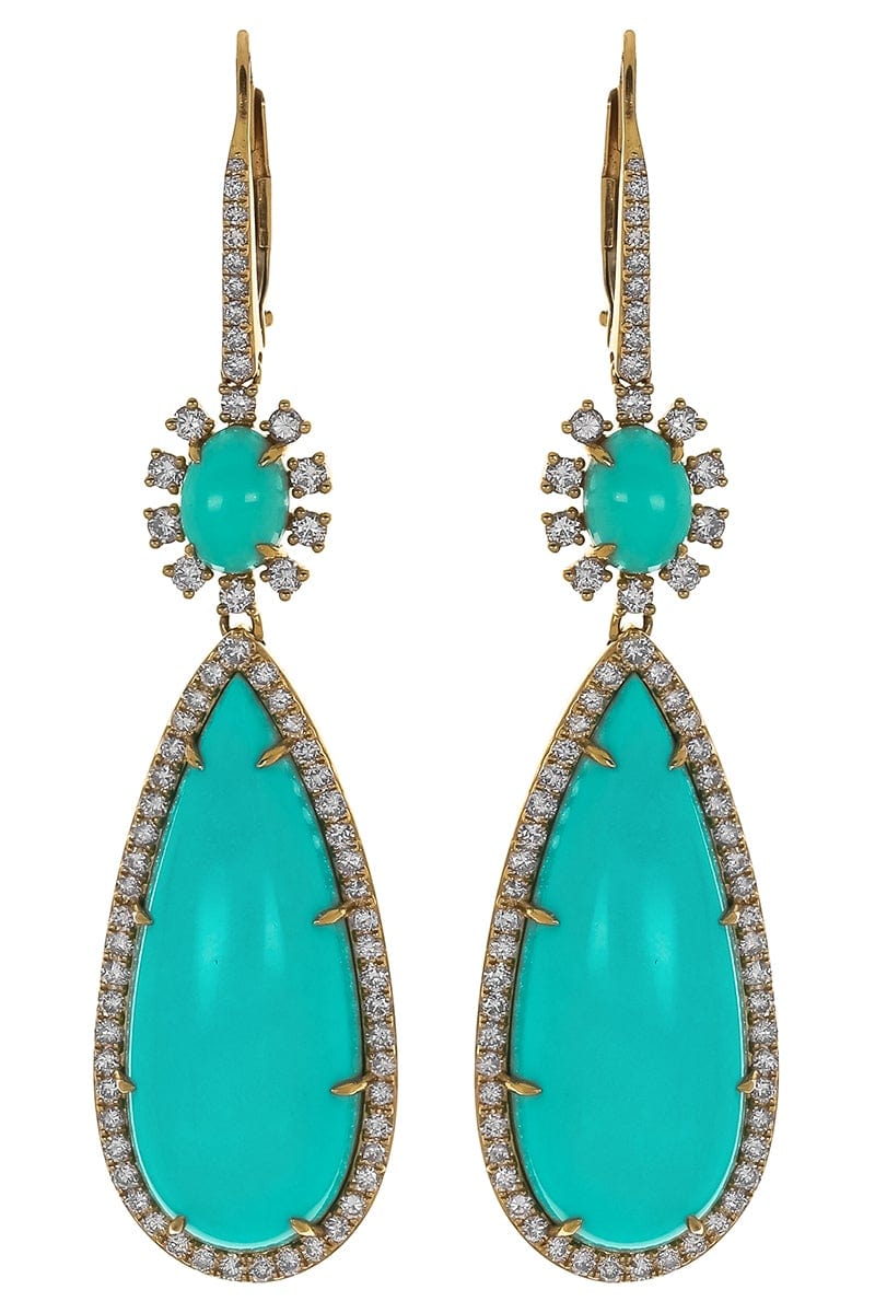 SUTRA-Turquoise Double Drop Resort Earrings-YELLOW GOLD