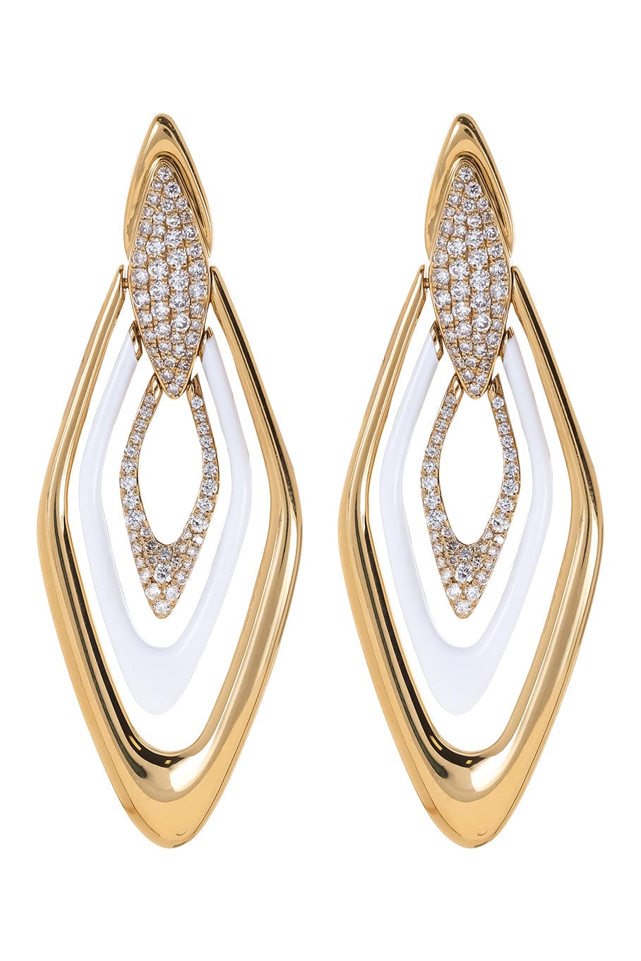 SUTRA-White Ceramic Diamond Earrings-YELLOW GOLD