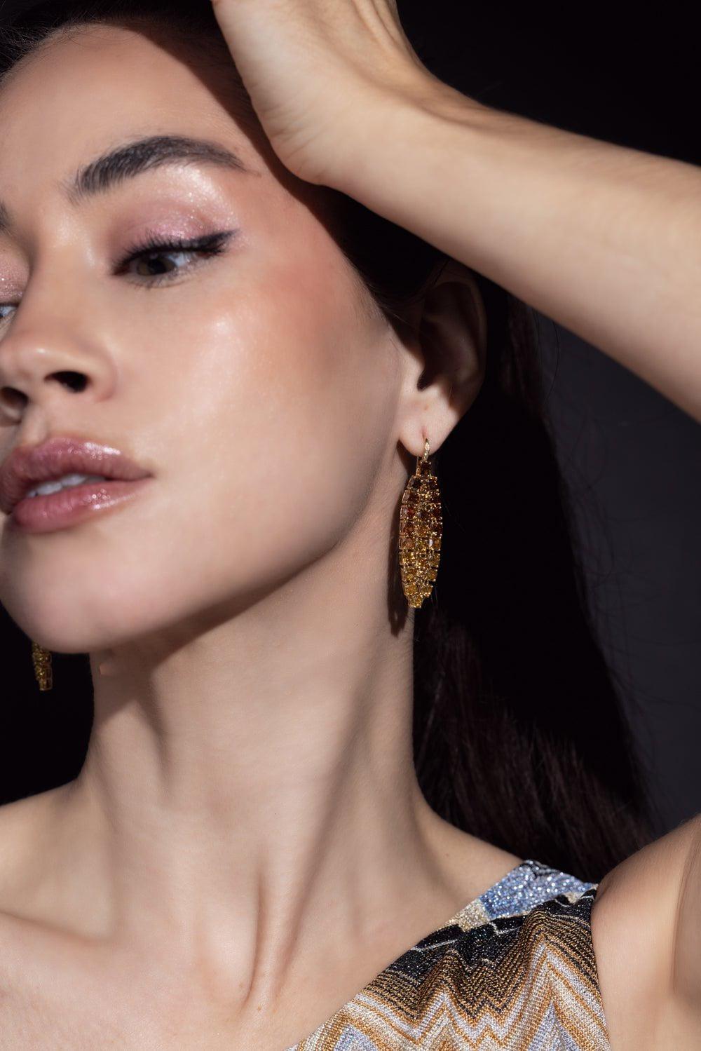 SUTRA-Yellow Diamond Long Earrings-YELLOW GOLD