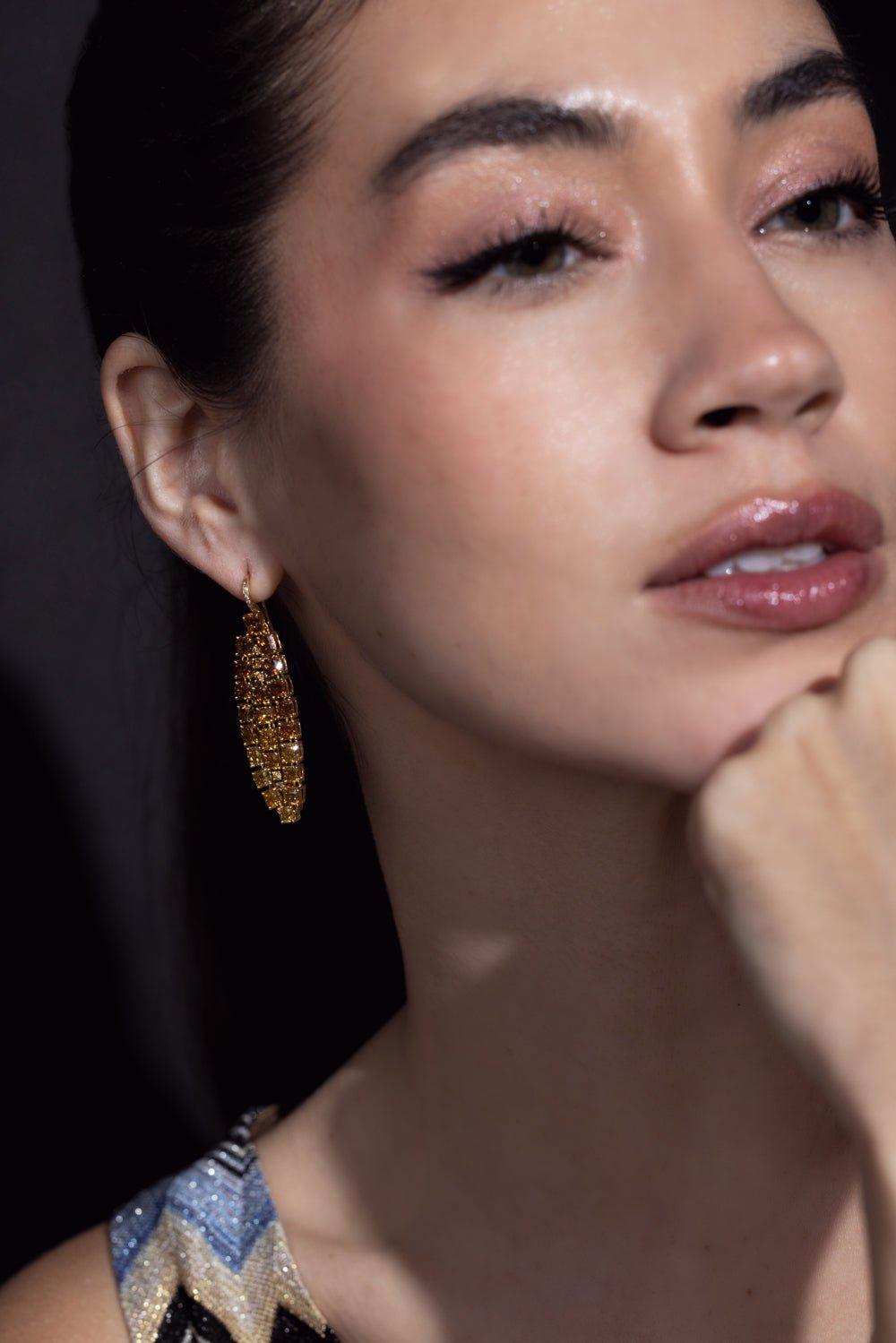 SUTRA-Yellow Diamond Long Earrings-YELLOW GOLD