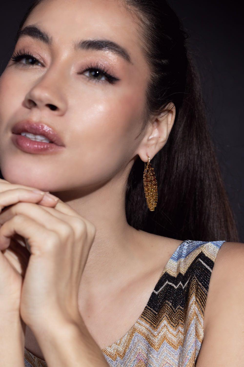 SUTRA-Yellow Diamond Long Earrings-YELLOW GOLD