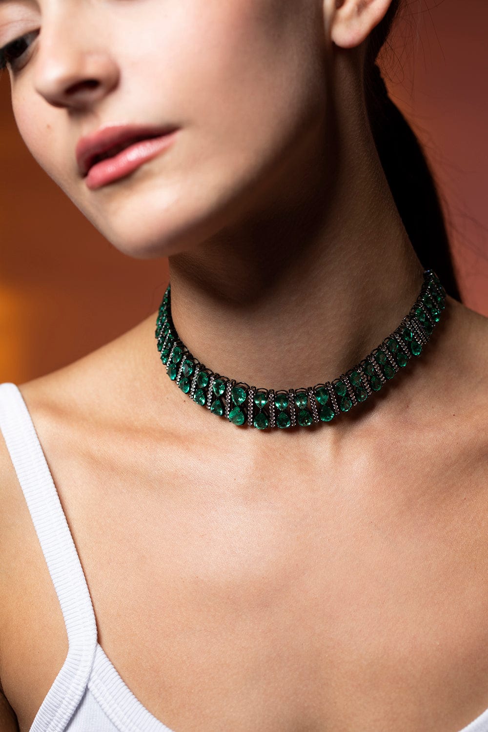 SUTRA-Emerald and Diamond Bracelet-Necklace-BLACK GOLD