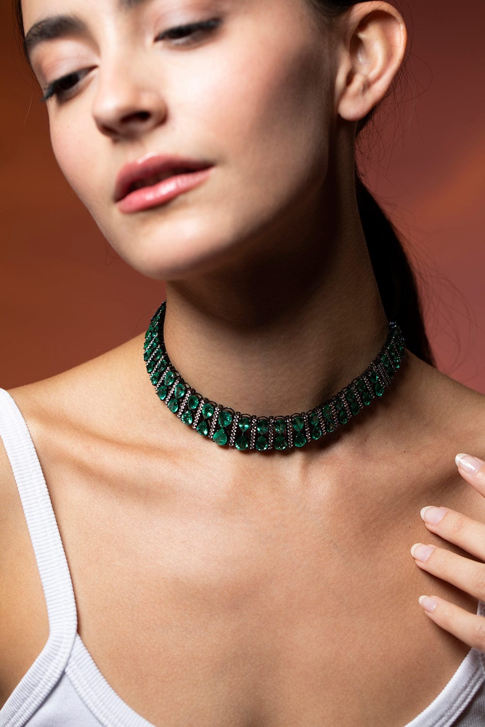SUTRA-Emerald and Diamond Bracelet-Necklace-BLACK GOLD