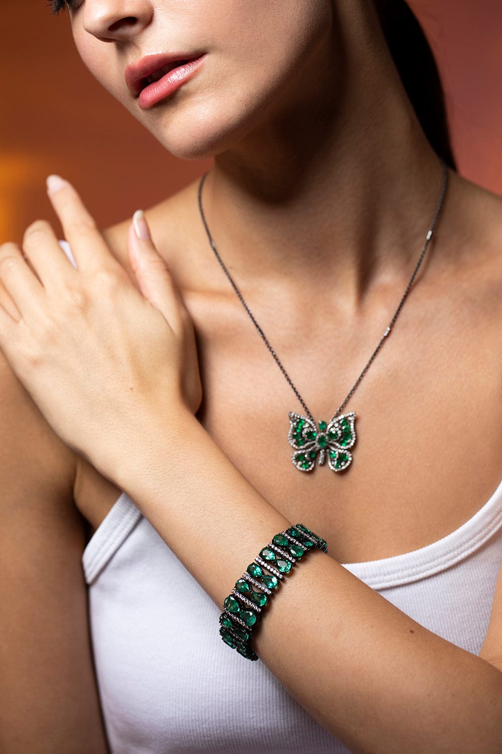 SUTRA-Emerald and Diamond Bracelet-Necklace-BLACK GOLD