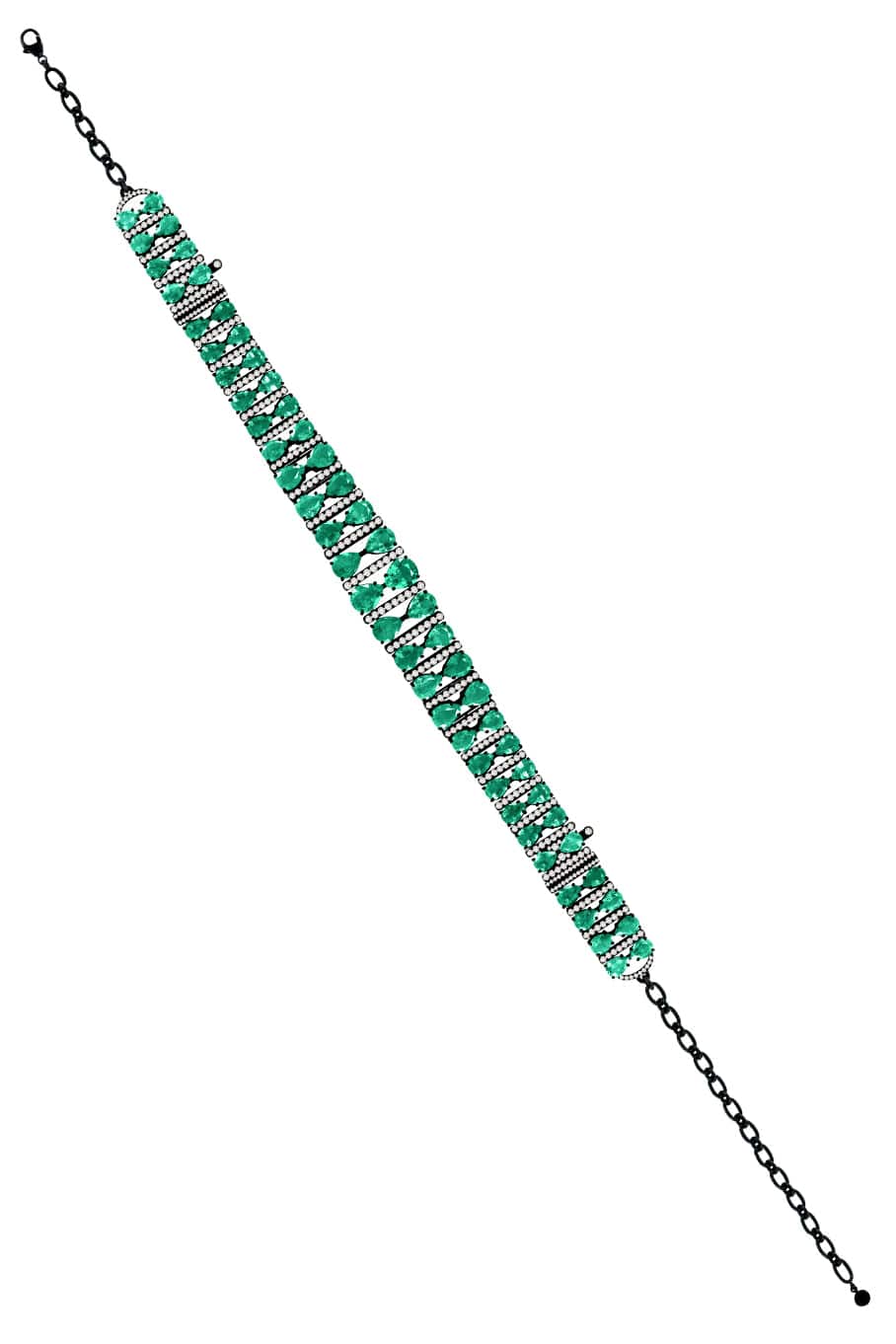 SUTRA-Emerald and Diamond Bracelet-Necklace-BLACK GOLD