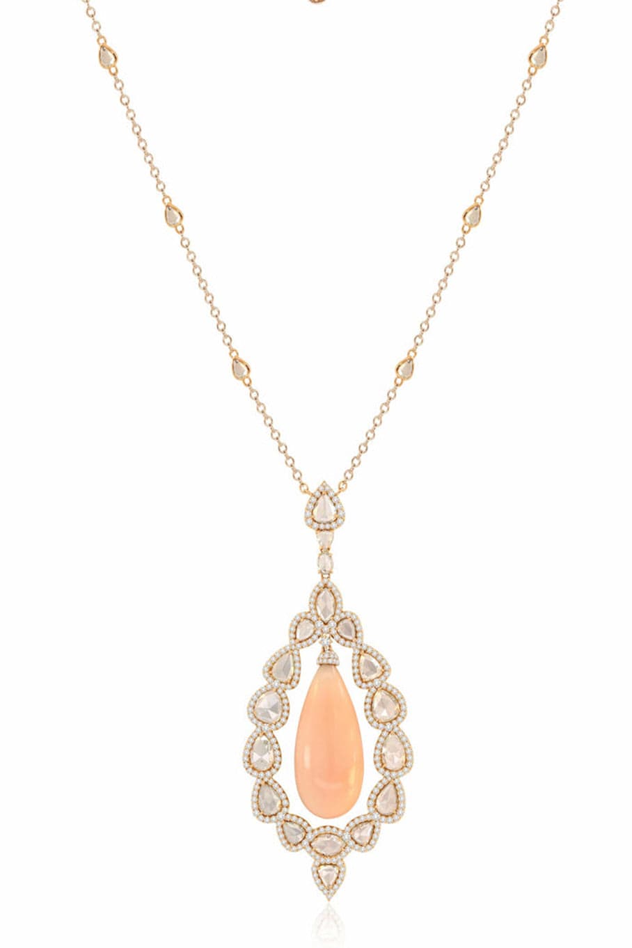 SUTRA-Angel Skin Coral and Diamond Pendant Necklace-ROSE GOLD